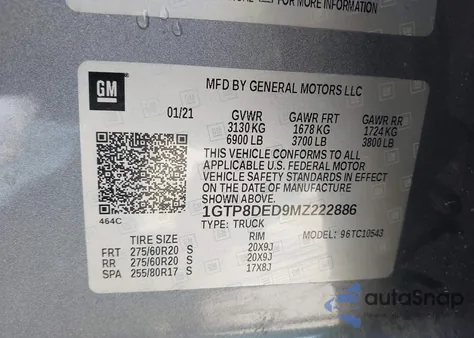 2021 GMC Sierra 1500 2Wd Short Box Slt z USA, uszkodzony, nr VIN 1GTP8DED9MZ222886